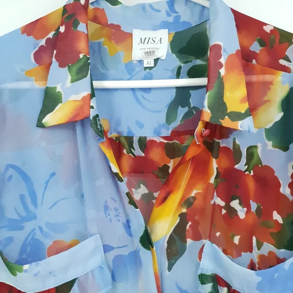 Misa Los Angeles Enya Floral Sheer Mini Dress Long Sleeve Orange & Blue Women XL - Picture 4 of 15